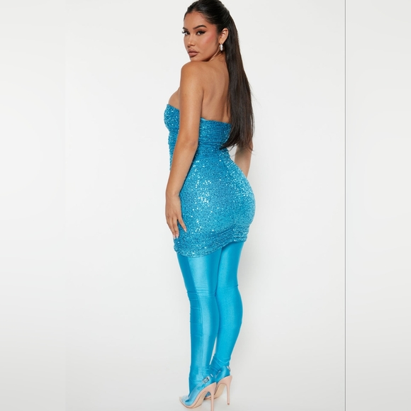 SEQUIN DRESS SET- TURQUOISE SIZE SMALL - Picture 4 of 8